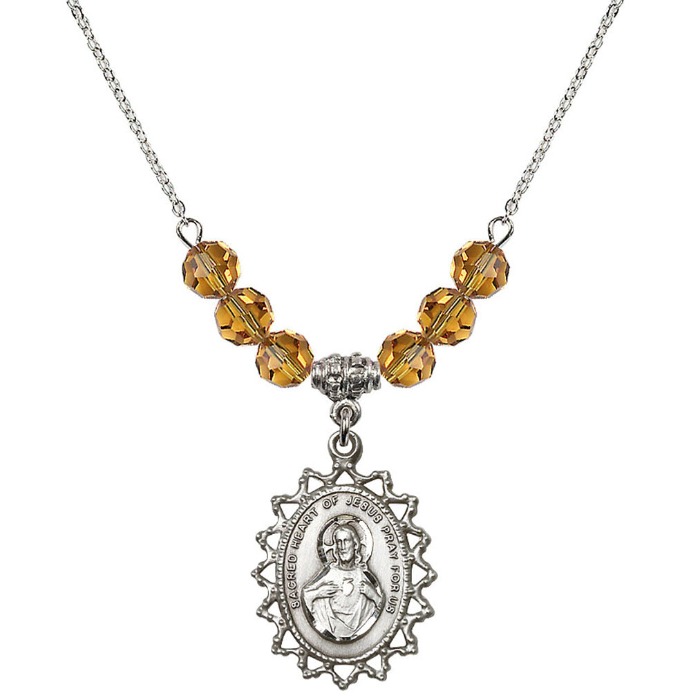Sterling Silver Scapular Birthstone Necklace with Topaz Beads - 1619