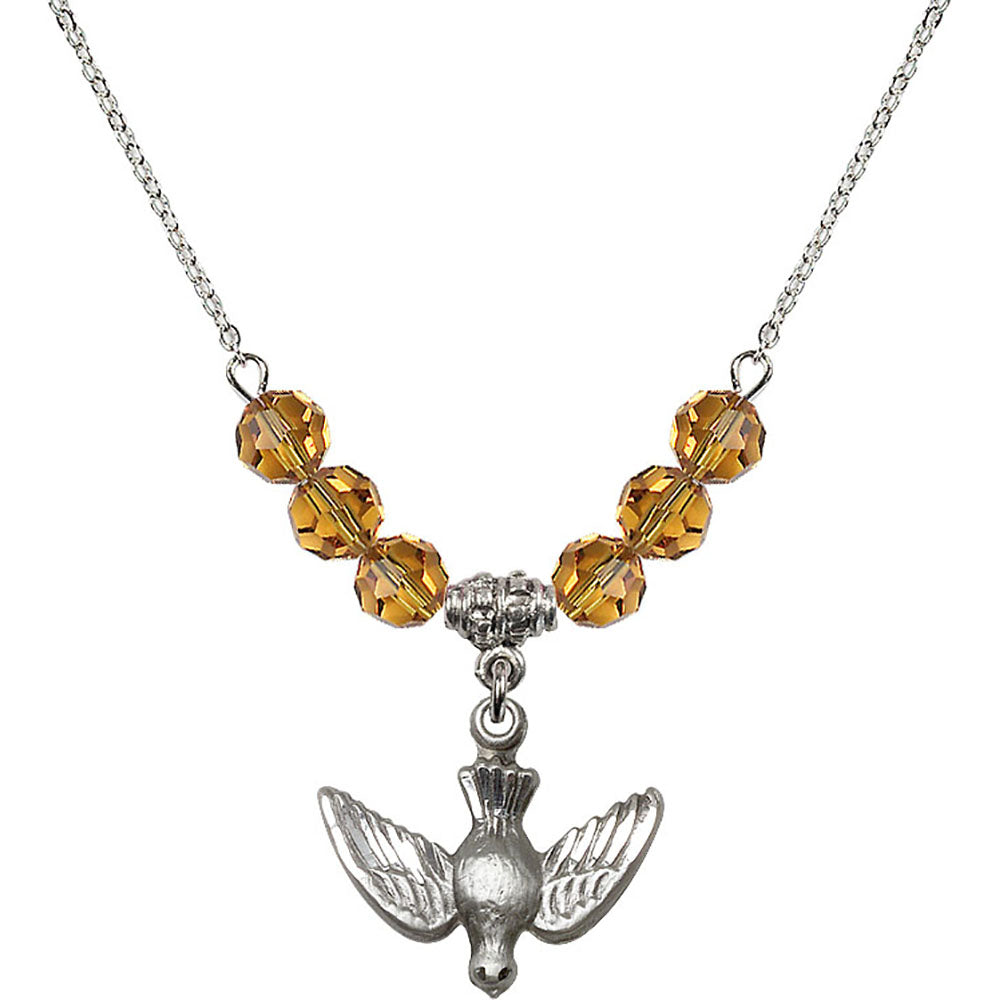 Sterling Silver Holy Spirit Birthstone Necklace with Topaz Beads - 1628