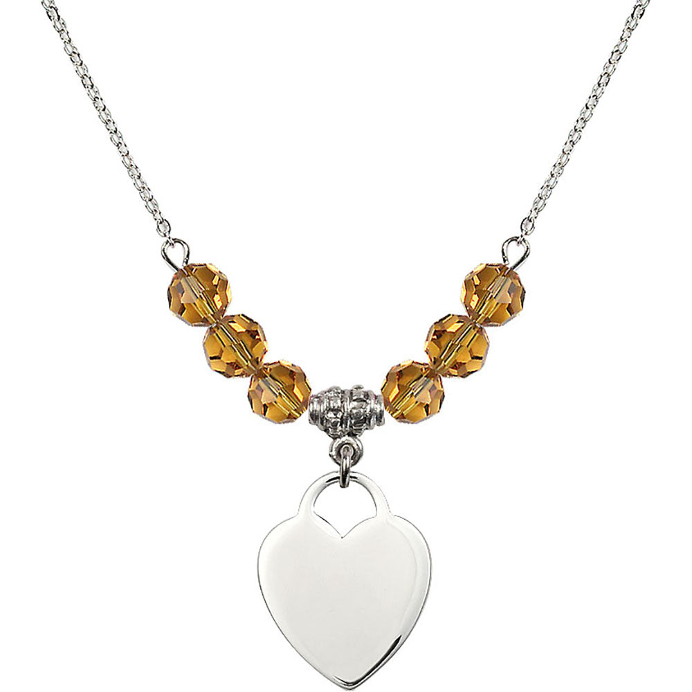 Sterling Silver Heart Birthstone Necklace with Topaz Beads - 3200