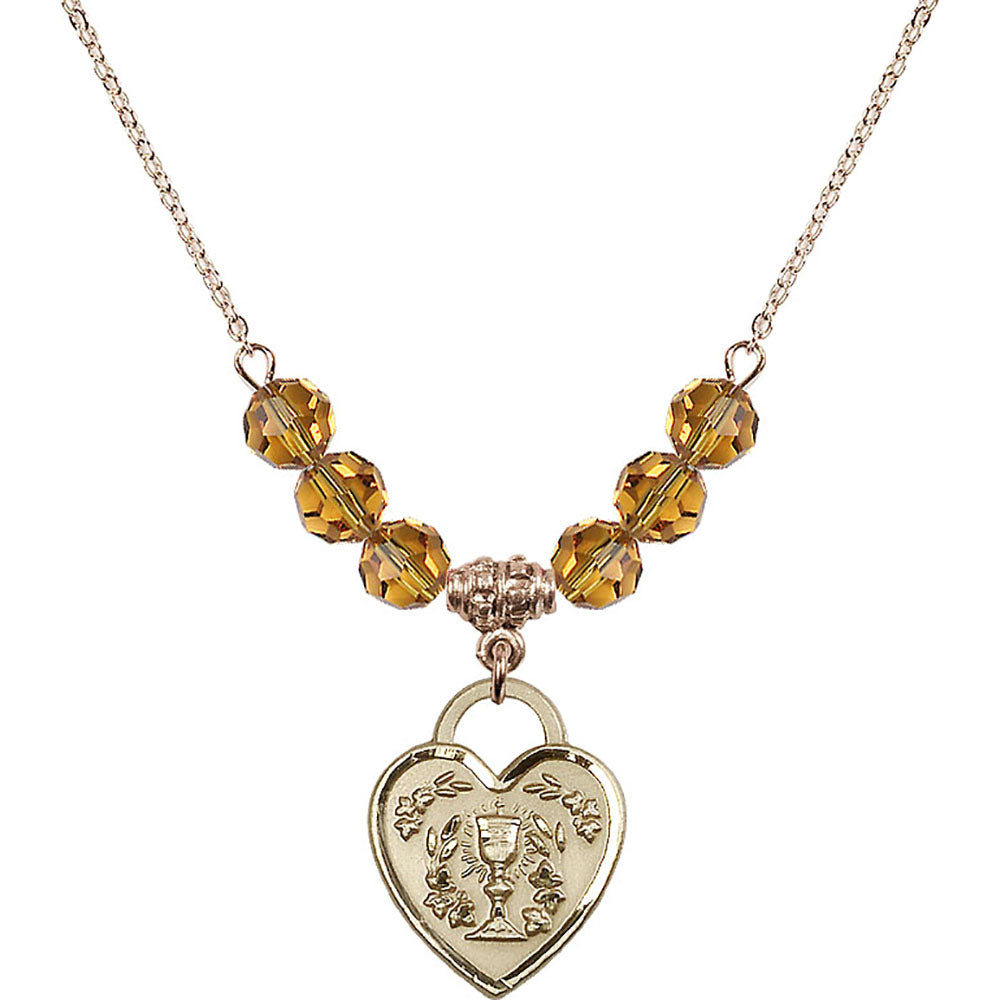 14kt Gold Filled Communion Heart Birthstone Necklace with Topaz Beads - 3204