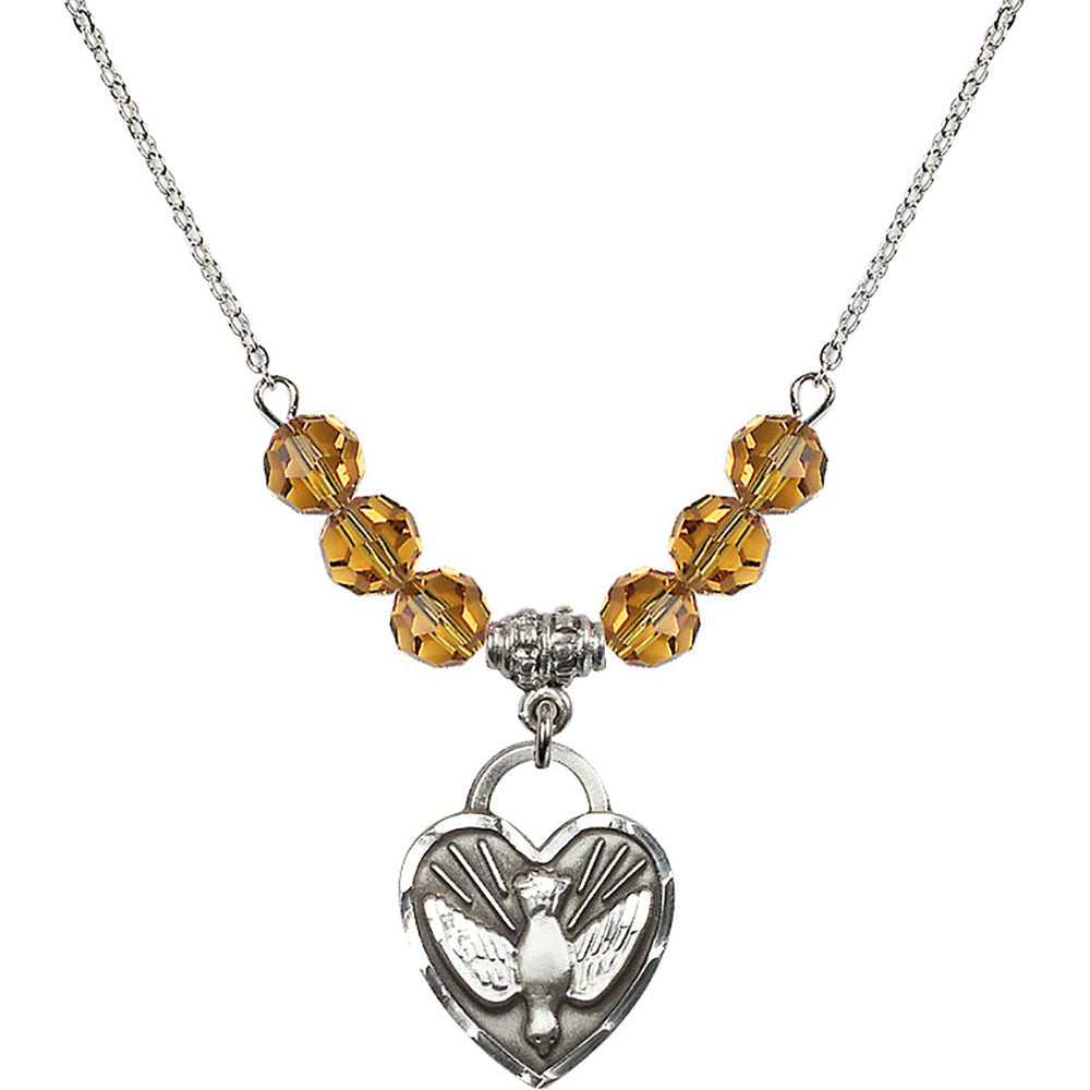 Sterling Silver Confirmation Heart Birthstone Necklace with Topaz Beads - 3205