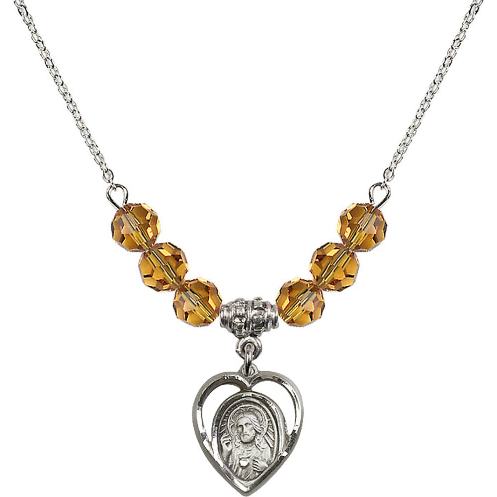 Sterling Silver Scapular Birthstone Necklace with Topaz Beads - 4126