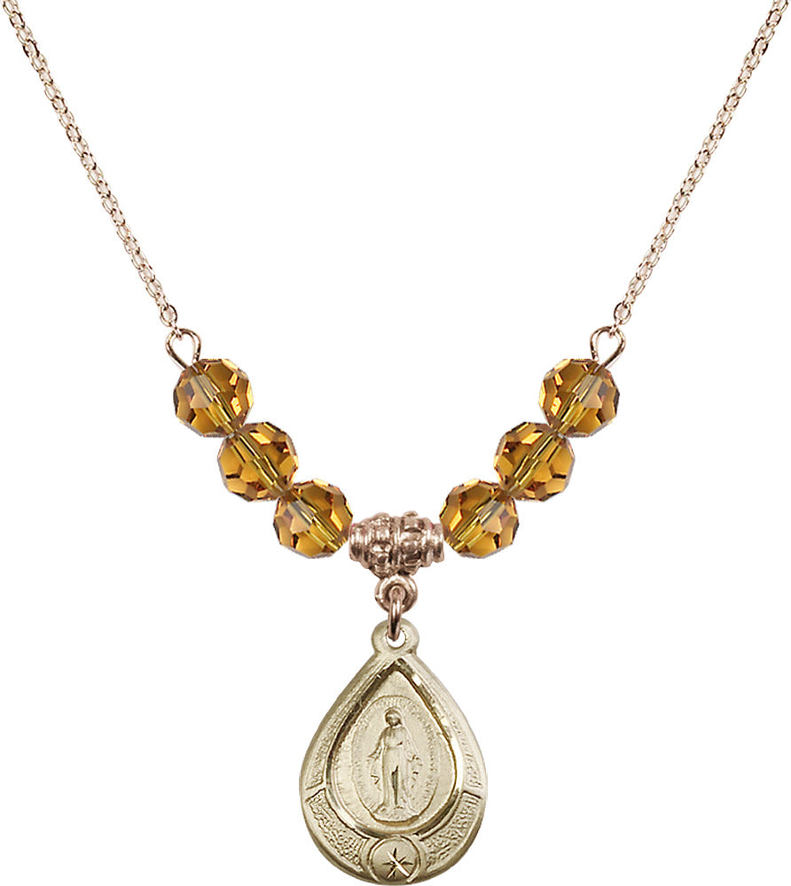 14kt Gold Filled Miraculous Birthstone Necklace with Topaz Beads - 4144