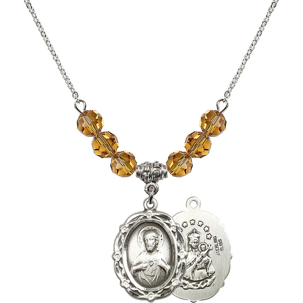 Sterling Silver Scapular Birthstone Necklace with Topaz Beads - 4146
