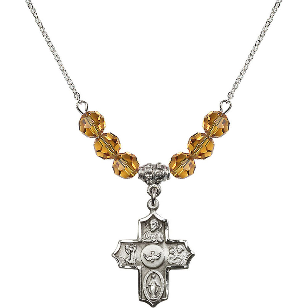 Sterling Silver 5-Way Birthstone Necklace with Topaz Beads - 4255