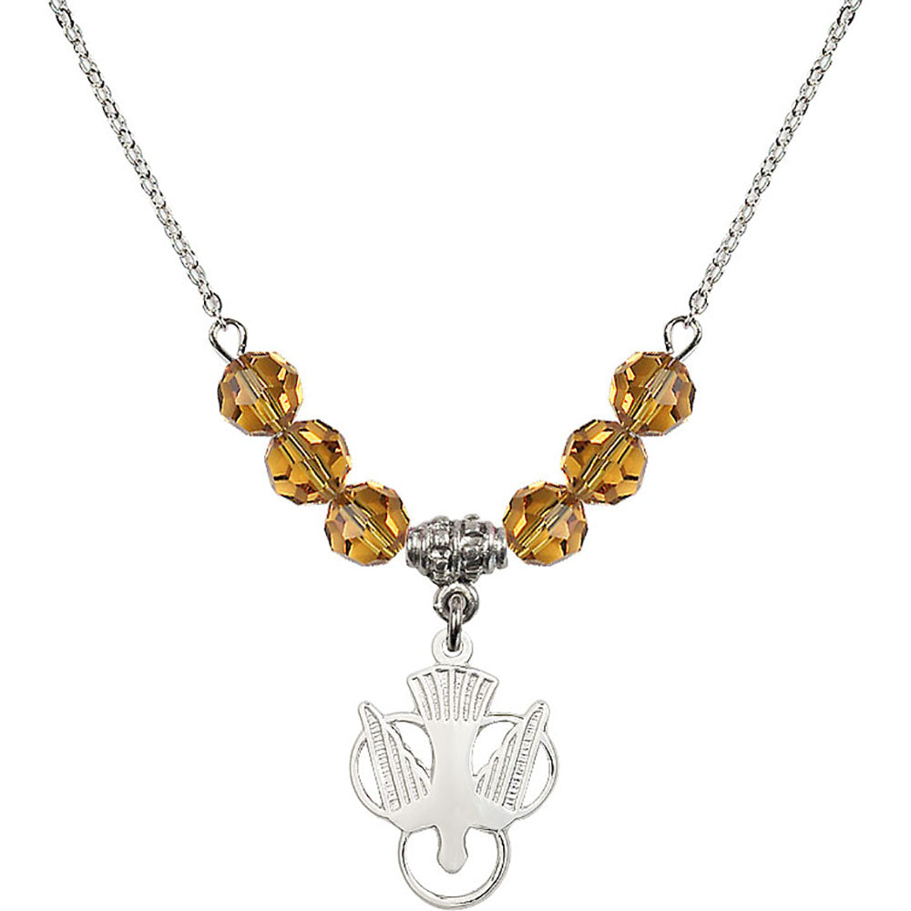 Sterling Silver Holy Spirit Birthstone Necklace with Topaz Beads - 5430