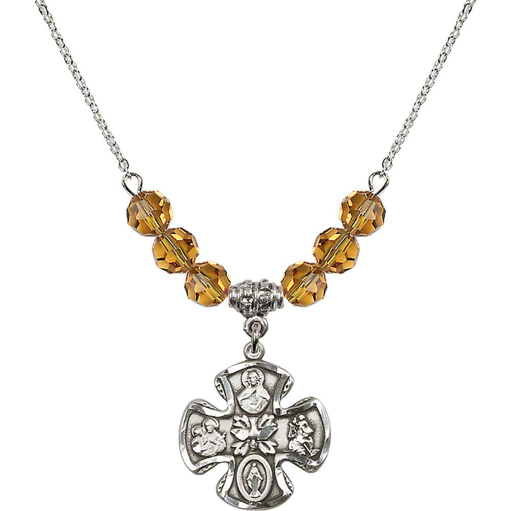 Sterling Silver 5-Way Birthstone Necklace with Topaz Beads - 5443