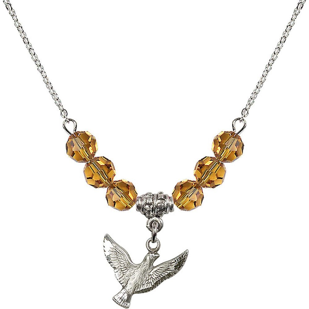 Sterling Silver Holy Spirit Birthstone Necklace with Topaz Beads - 5912