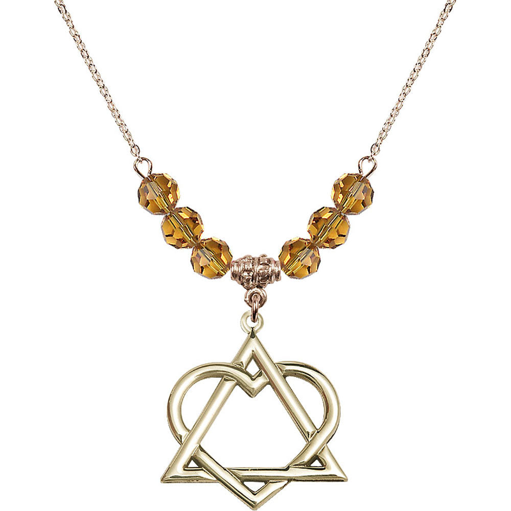 14kt Gold Filled Adoption Heart Birthstone Necklace with Topaz Beads - 6210