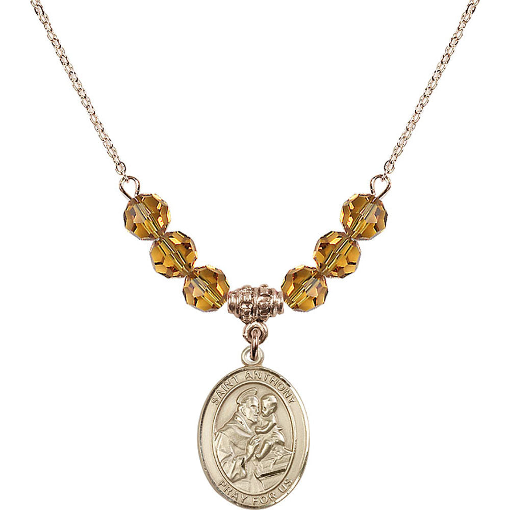 14kt Gold Filled Saint Anthony of Padua Birthstone Necklace with Topaz Beads - 8004