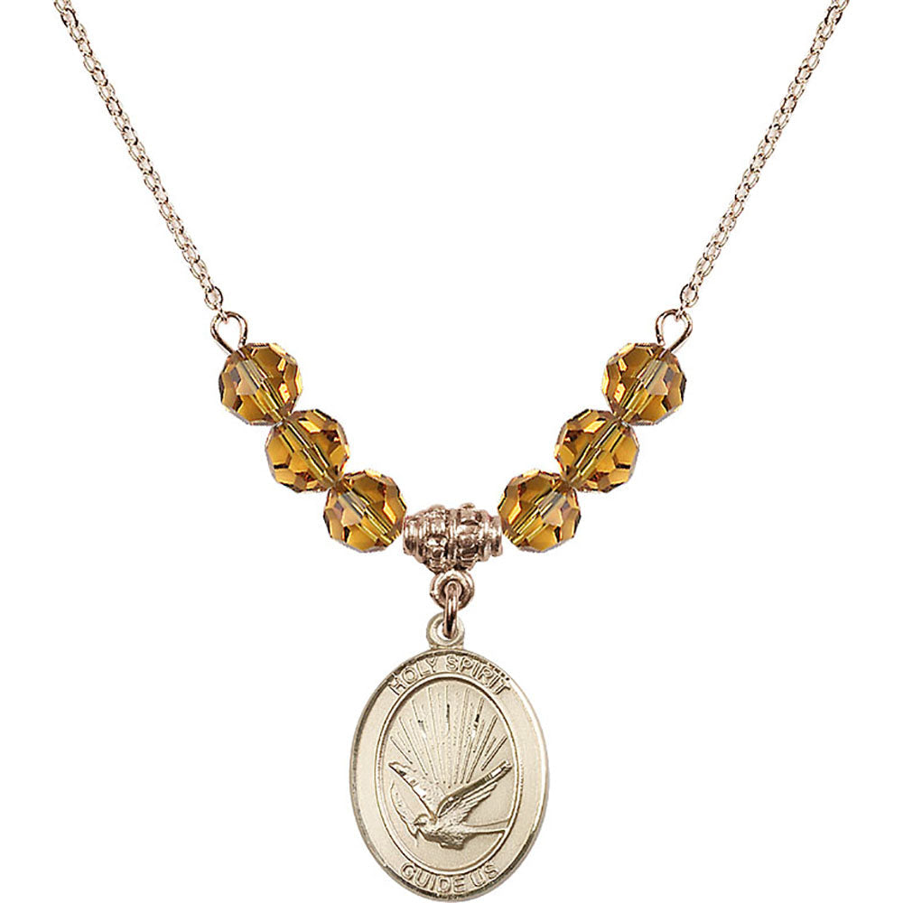 14kt Gold Filled Holy Spirit Birthstone Necklace with Topaz Beads - 8044