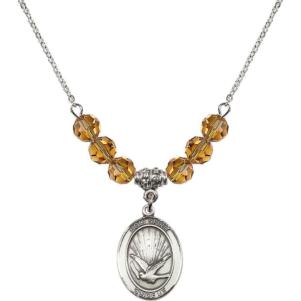 Sterling Silver Holy Spirit Birthstone Necklace with Topaz Beads - 8044