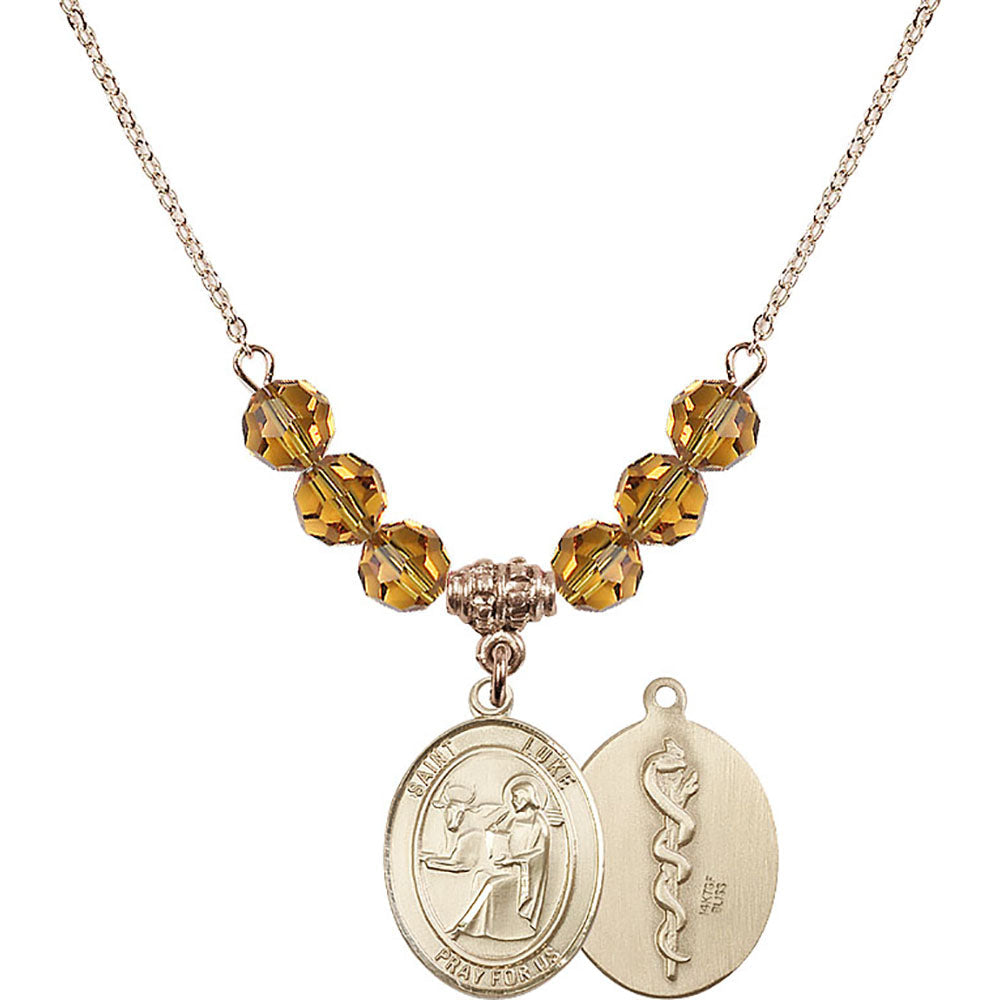 14kt Gold Filled Saint Luke the Apostle / Doctor Birthstone Necklace with Topaz Beads - 8068