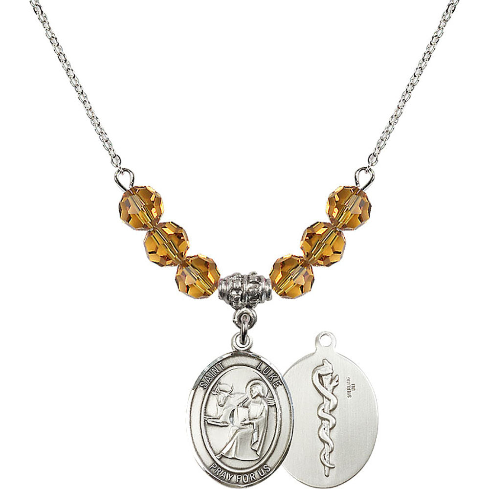 Sterling Silver Saint Luke the Apostle / Doctor Birthstone Necklace with Topaz Beads - 8068