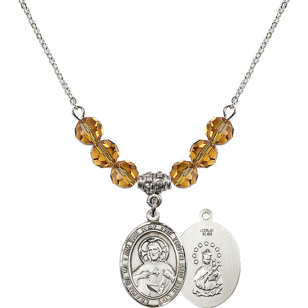 Sterling Silver Scapular Birthstone Necklace with Topaz Beads - 8098