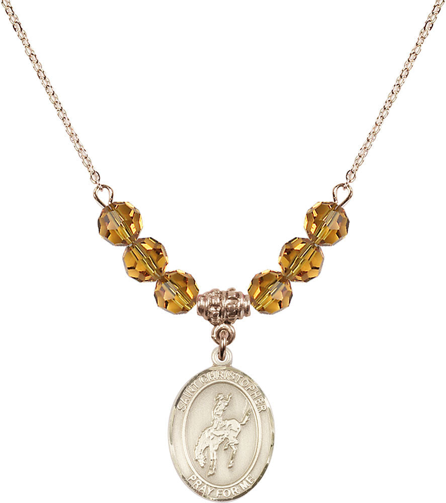 14kt Gold Filled Saint Christopher / Rodeo Birthstone Necklace with Topaz Beads - 8192