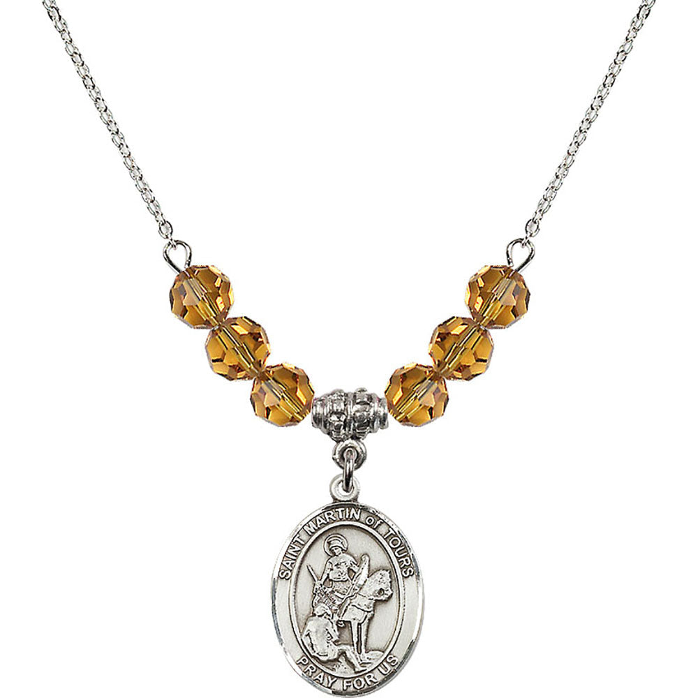 Sterling Silver Saint Martin of Tours Birthstone Necklace with Topaz Beads - 8200