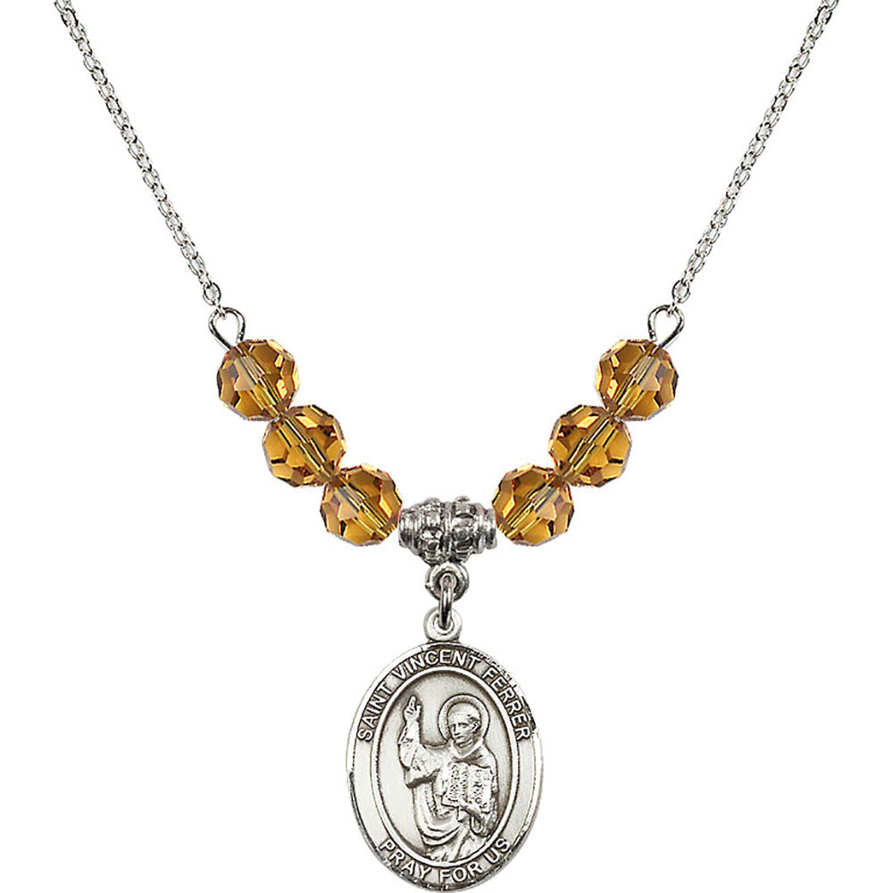 Sterling Silver Saint Vincent Ferrer Birthstone Necklace with Topaz Beads - 8201