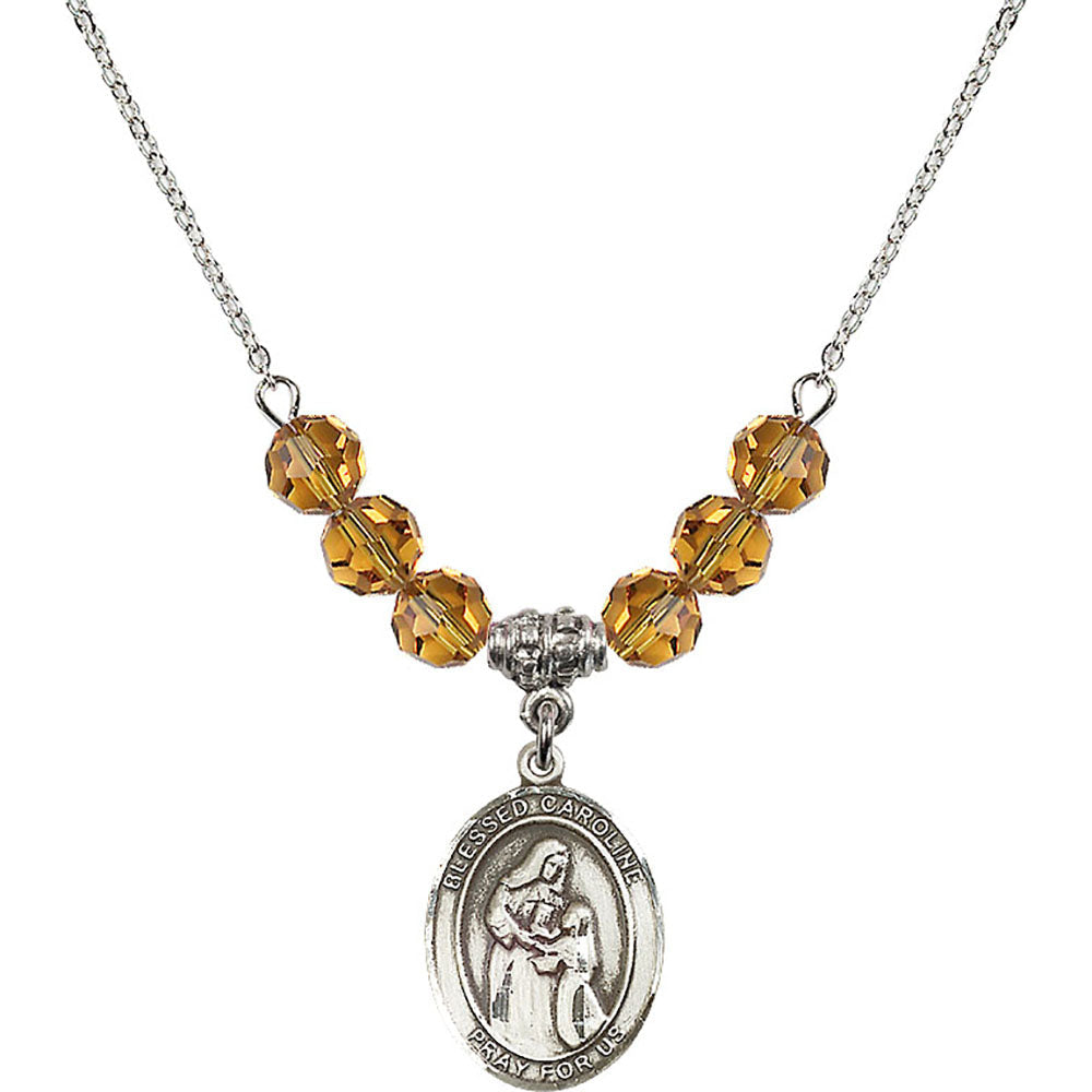 Sterling Silver Blessed Caroline Gerhardinger Birthstone Necklace with Topaz Beads - 8281