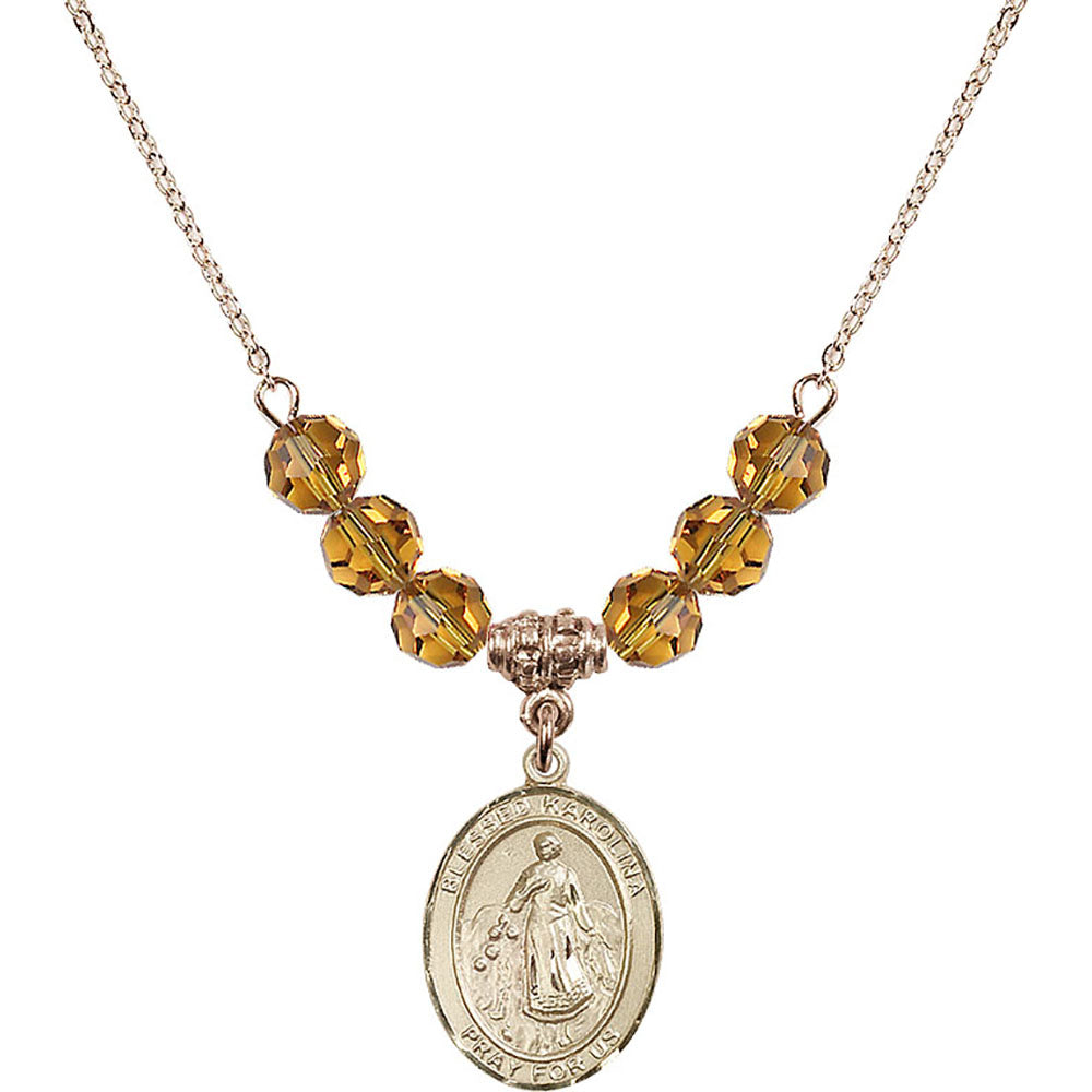14kt Gold Filled Blessed Karolina Kozkowna Birthstone Necklace with Topaz Beads - 8283