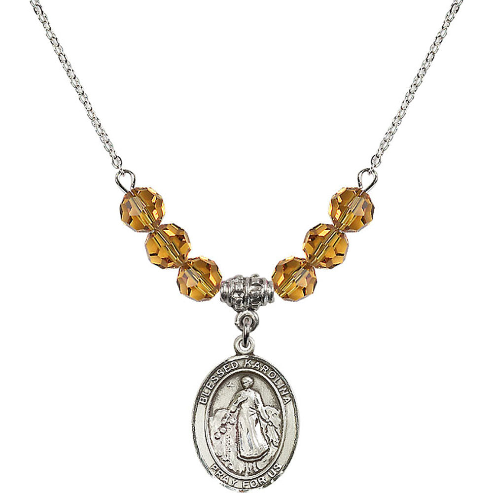 Sterling Silver Blessed Karolina Kozkowna Birthstone Necklace with Topaz Beads - 8283