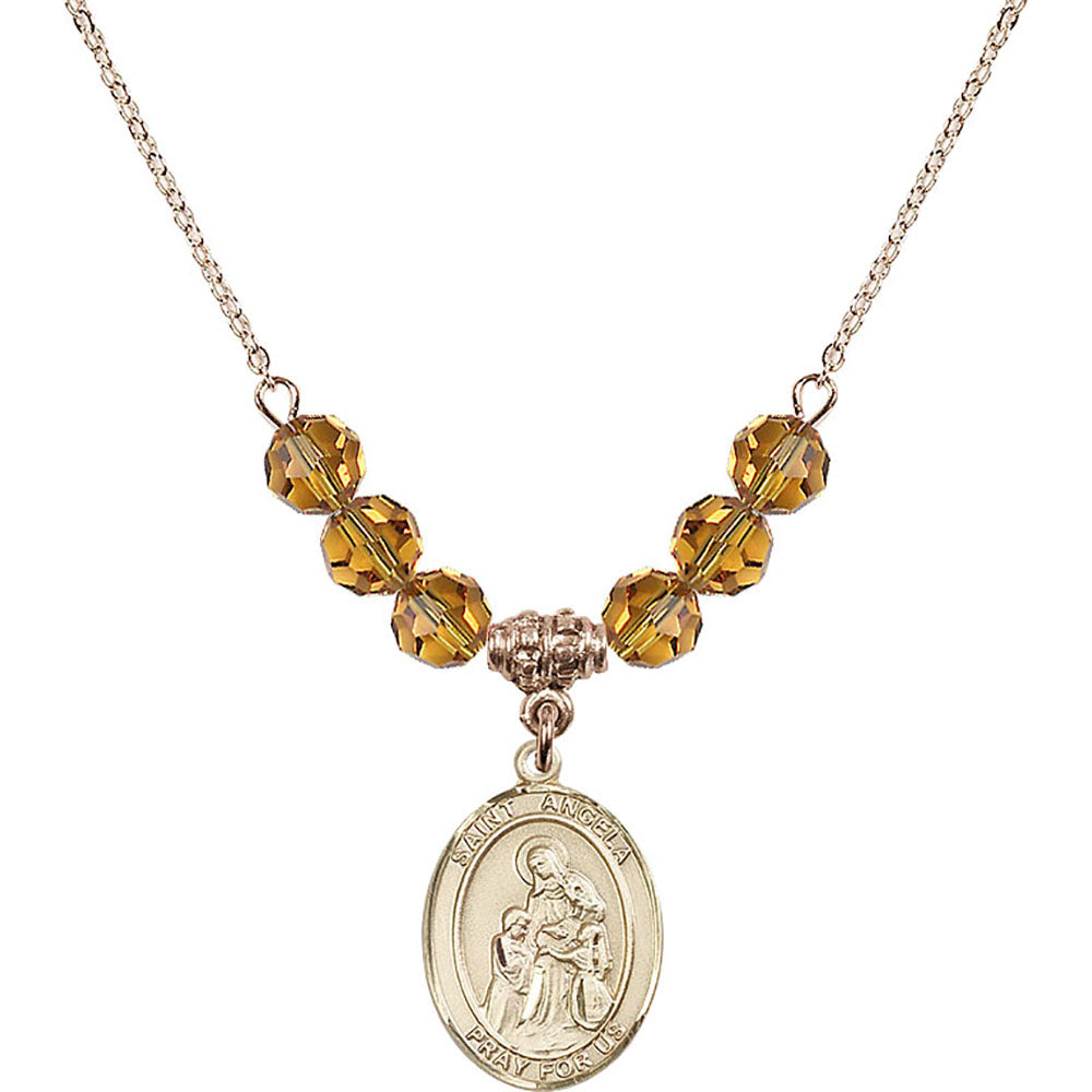 14kt Gold Filled Saint Angela Merici Birthstone Necklace with Topaz Beads - 8284