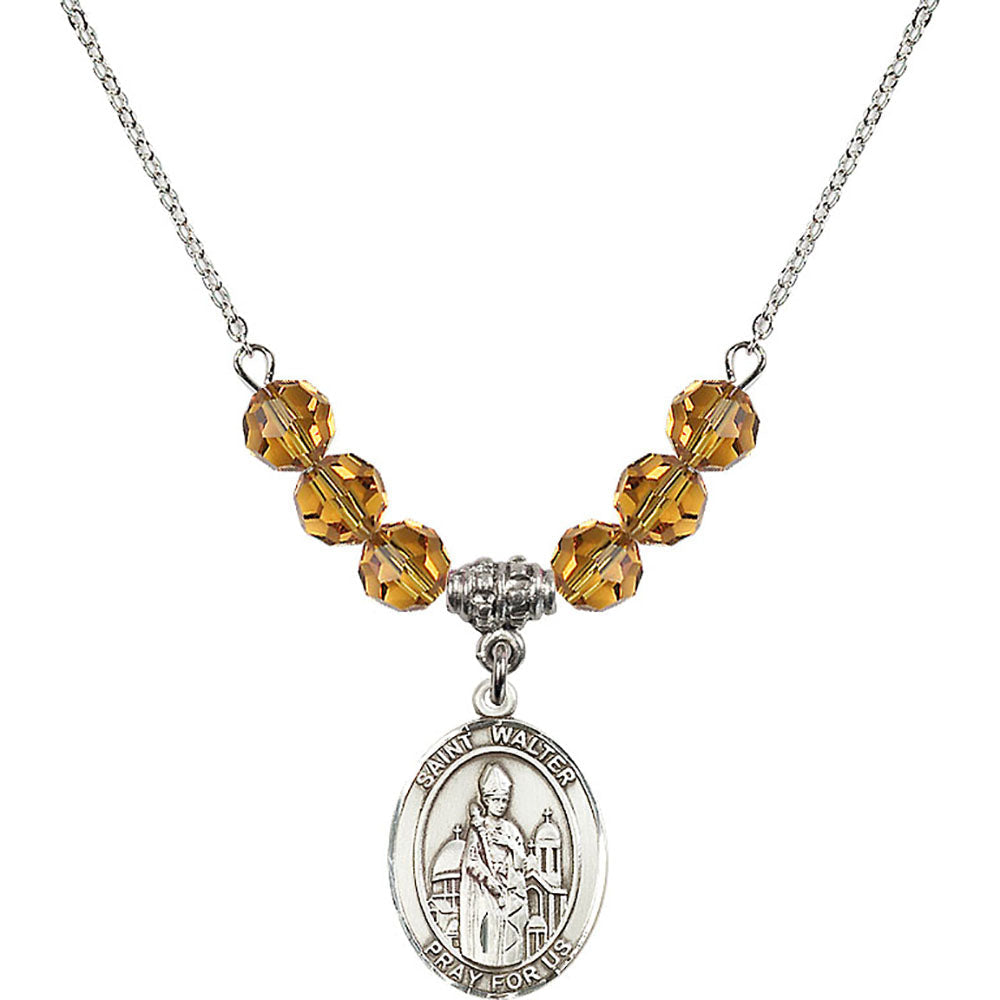Sterling Silver Saint Walter of Pontoise Birthstone Necklace with Topaz Beads - 8285