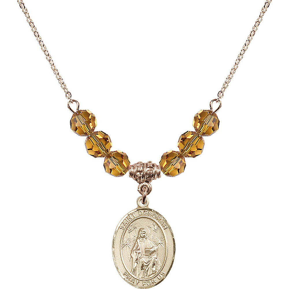 14kt Gold Filled Saint Deborah Birthstone Necklace with Topaz Beads - 8286
