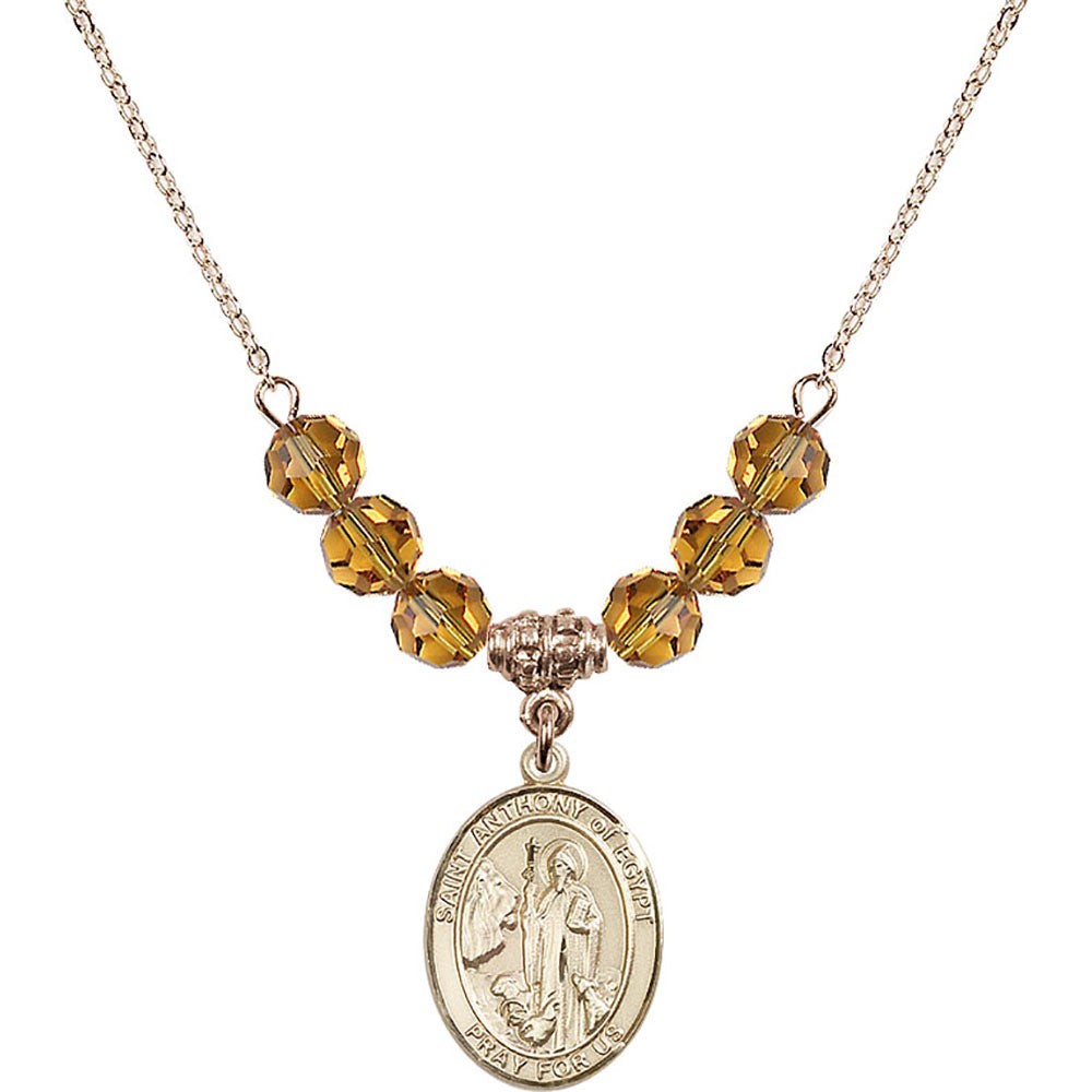 14kt Gold Filled Saint Anthony of Egypt Birthstone Necklace with Topaz Beads - 8317