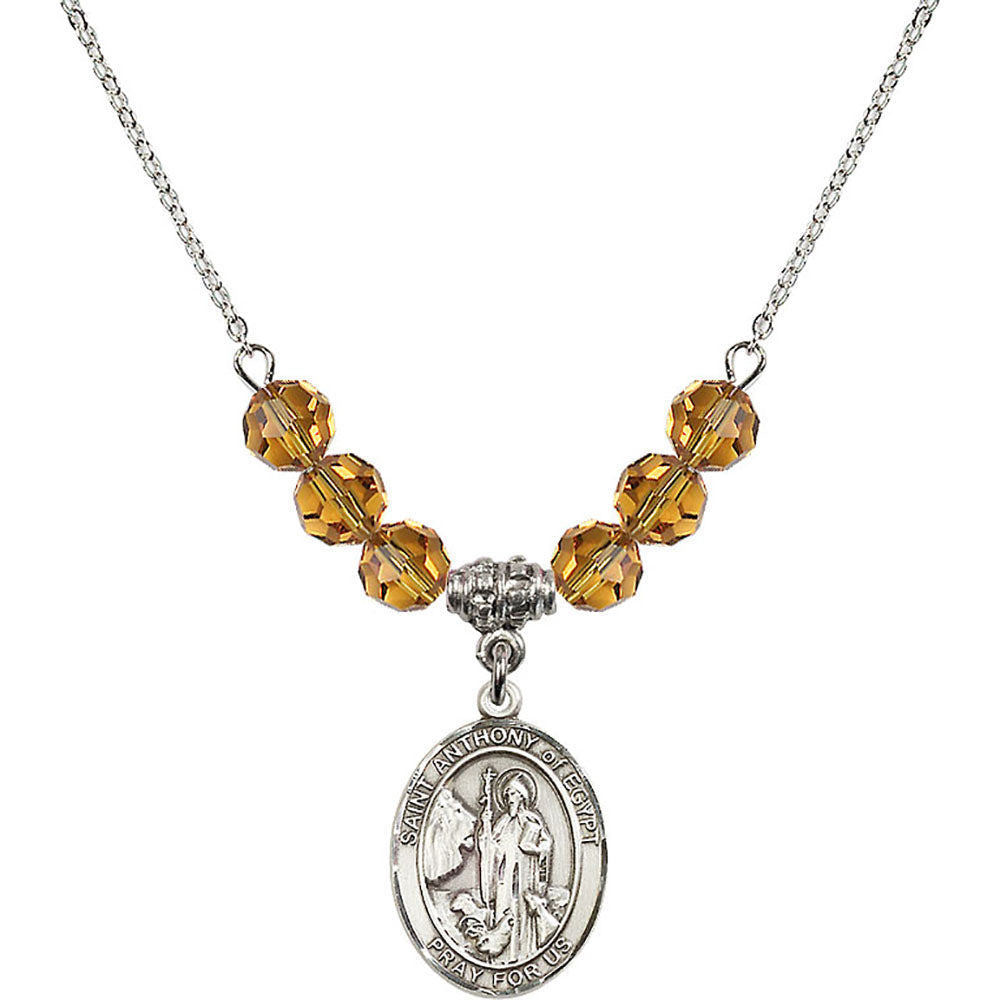 Sterling Silver Saint Anthony of Egypt Birthstone Necklace with Topaz Beads - 8317