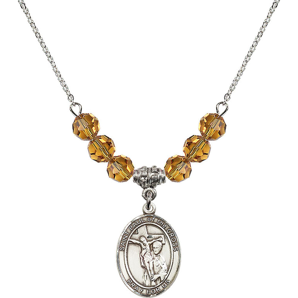 Sterling Silver Saint Paul of the Cross Birthstone Necklace with Topaz Beads - 8318