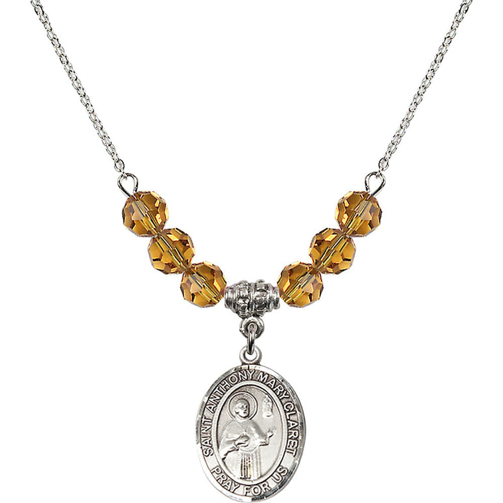Sterling Silver Saint Anthony Mary Claret Birthstone Necklace with Topaz Beads - 8416