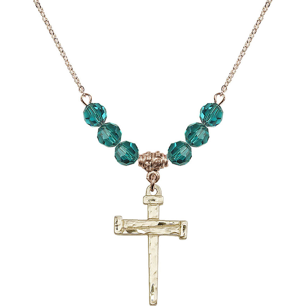 14kt Gold Filled Nail Cross Birthstone Necklace with Zircon Beads - 0013