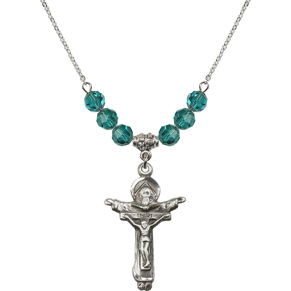 Sterling Silver Trinity Crucifix Birthstone Necklace with Zircon Beads - 0065