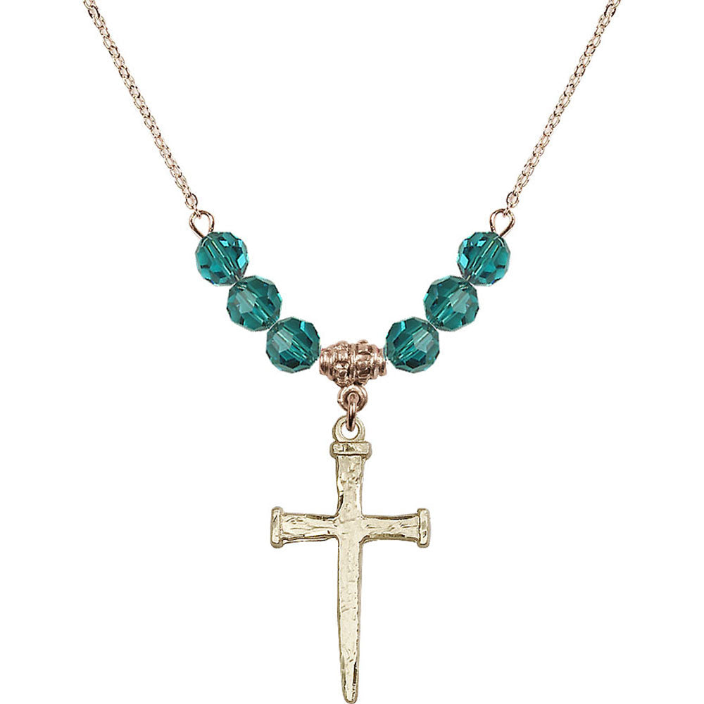 14kt Gold Filled Nail Cross Birthstone Necklace with Zircon Beads - 0085