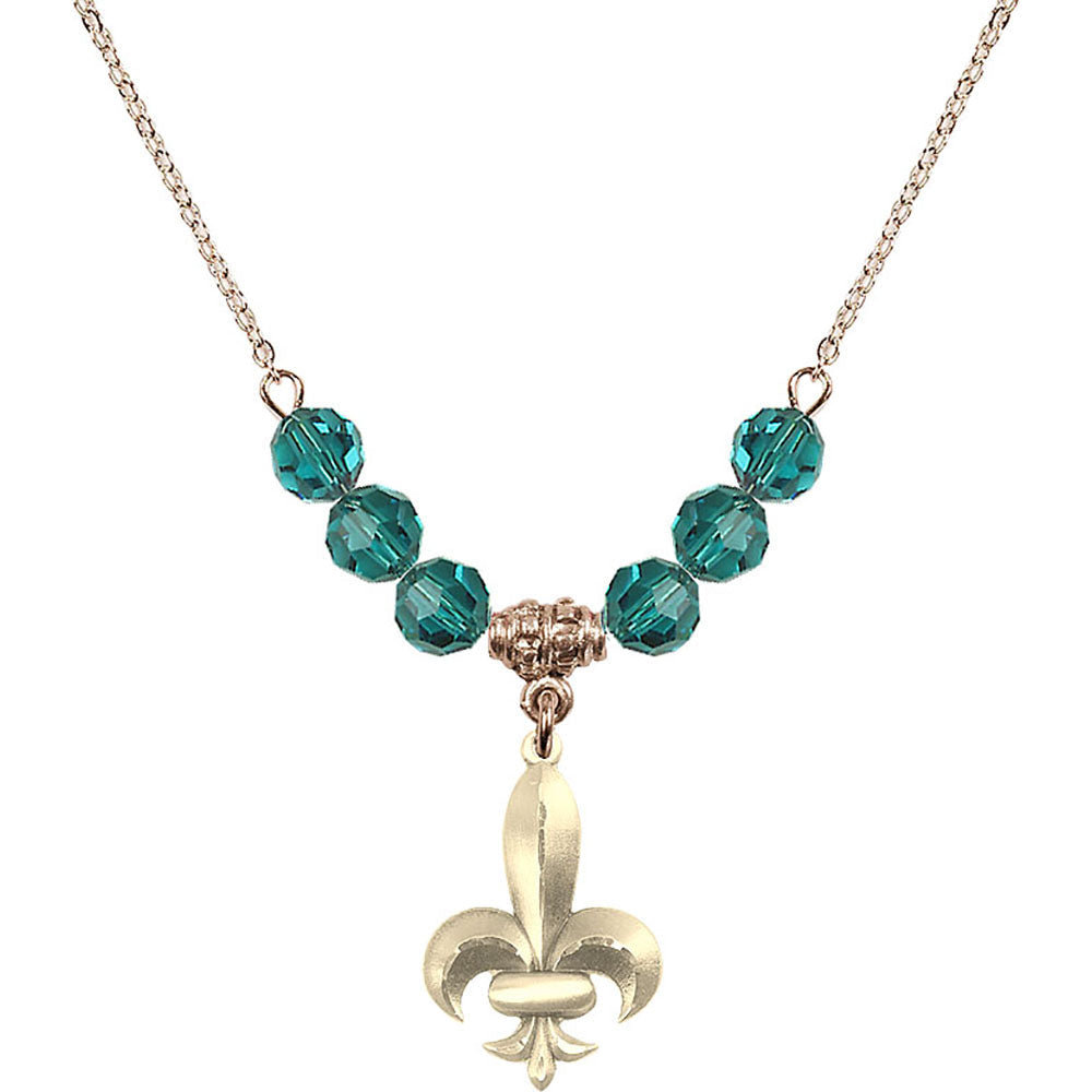 14kt Gold Filled Fleur de Lis Birthstone Necklace with Zircon Beads - 0294