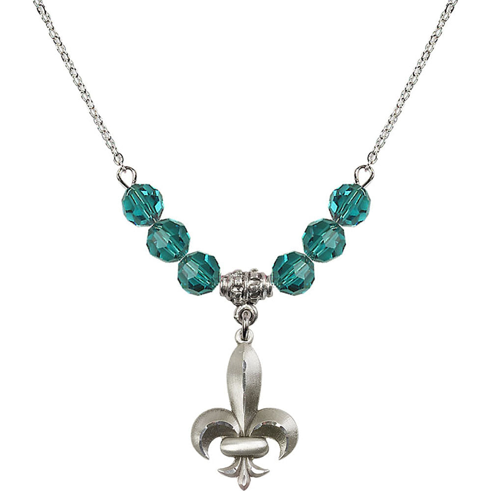 Sterling Silver Fleur de Lis Birthstone Necklace with Zircon Beads - 0294