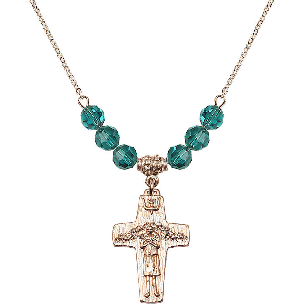 14kt Gold Filled Papal Crucifix Birthstone Necklace with Zircon Beads - 0569