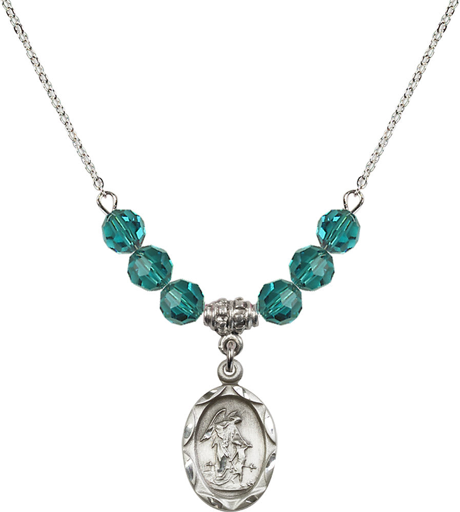 Sterling Silver Guardian Angel Birthstone Necklace with Zircon Beads - 0612