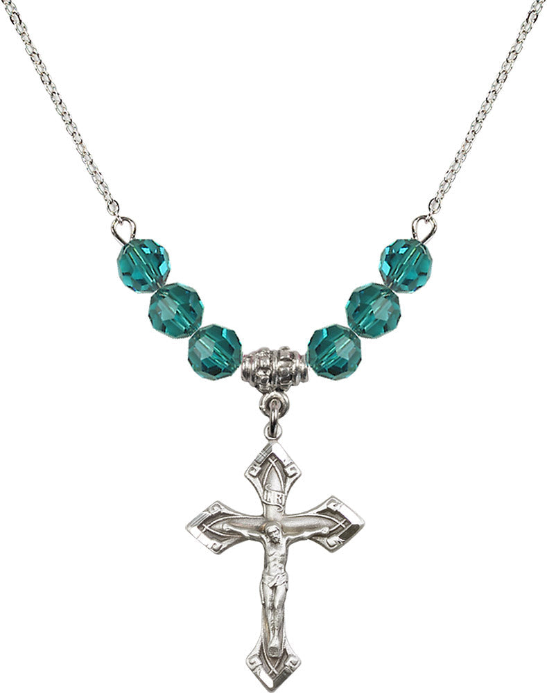 Sterling Silver Crucifix Birthstone Necklace with Zircon Beads - 0663