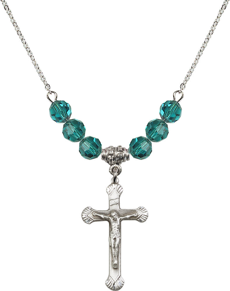 Sterling Silver Crucifix Birthstone Necklace with Zircon Beads - 0664