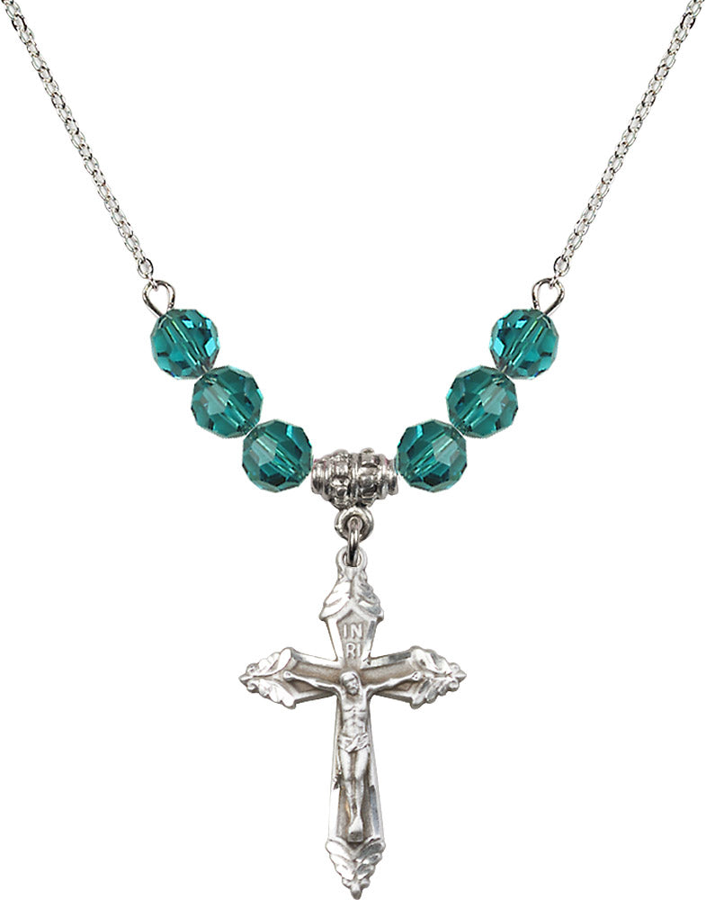Sterling Silver Crucifix Birthstone Necklace with Zircon Beads - 0665