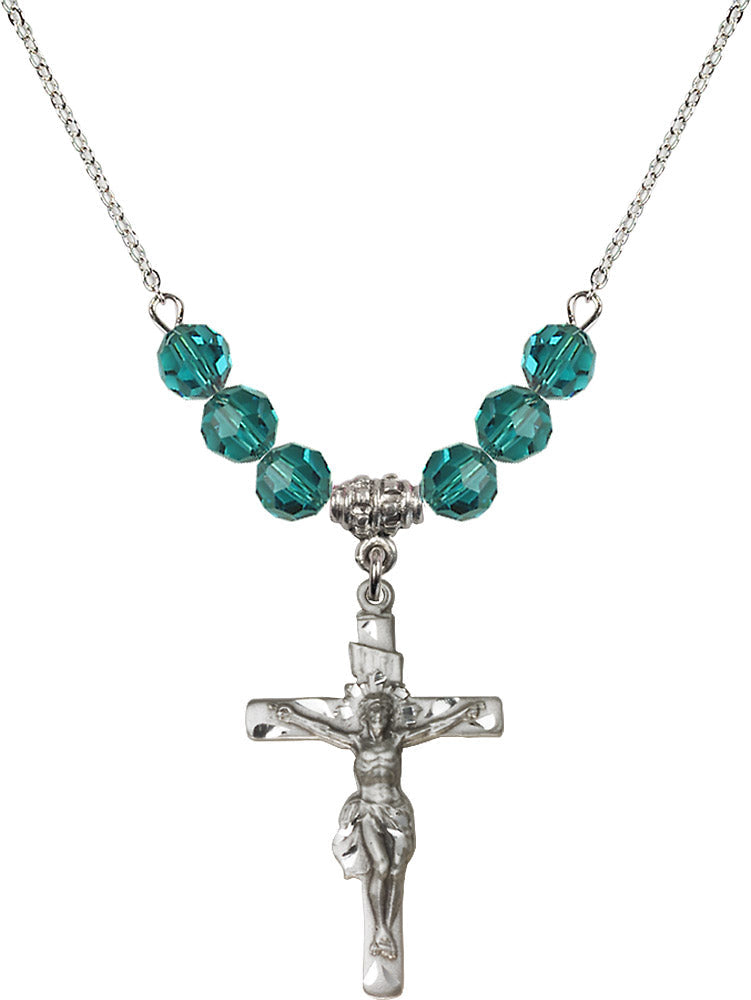 Sterling Silver Crucifix Birthstone Necklace with Zircon Beads - 0668