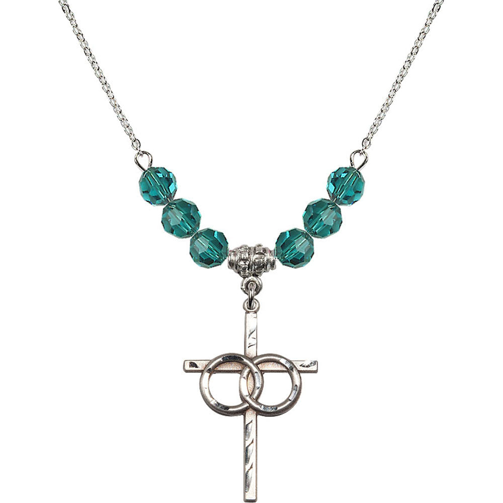 Sterling Silver Wedding Rings Cross Birthstone Necklace with Zircon Beads - 0671