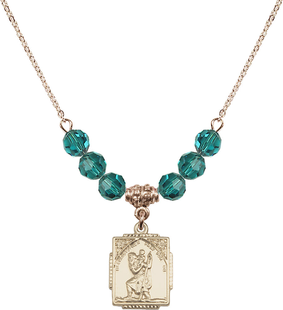 14kt Gold Filled Saint Christopher Birthstone Necklace with Zircon Beads - 0804