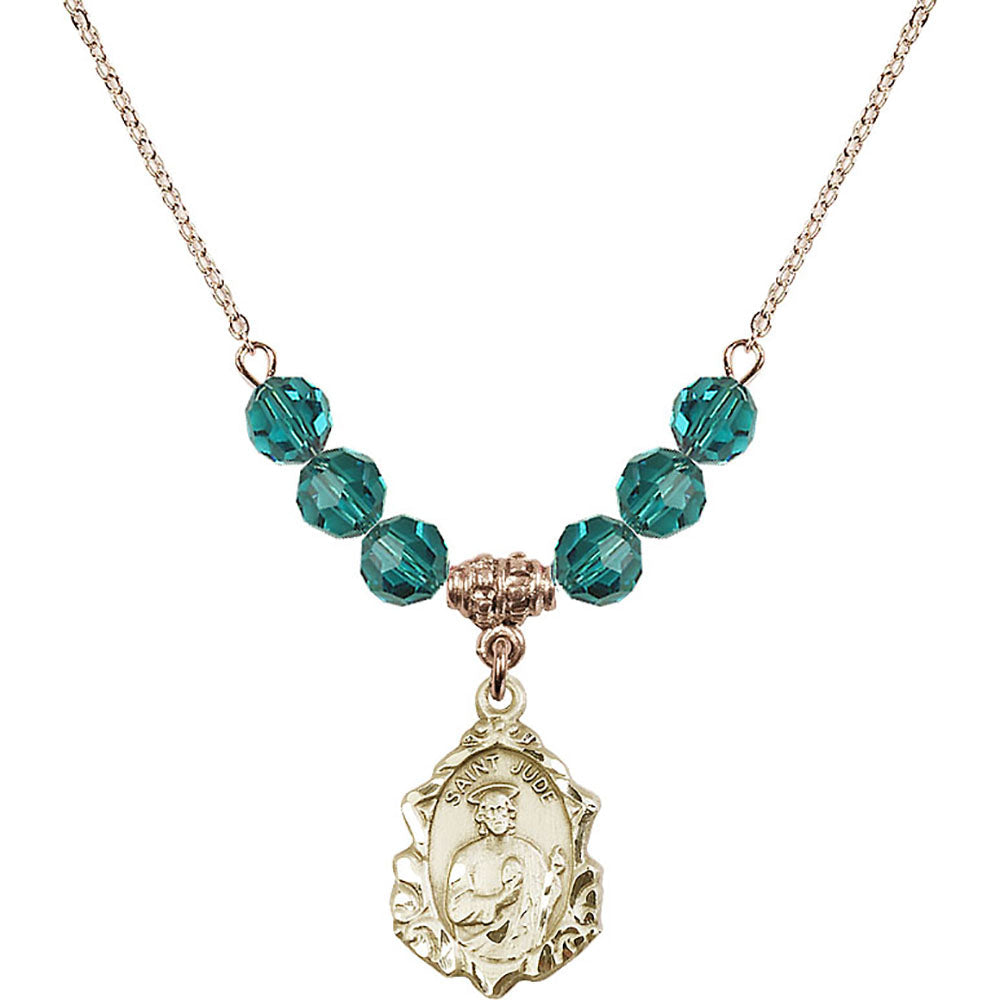 14kt Gold Filled Saint Jude Birthstone Necklace with Zircon Beads - 0822