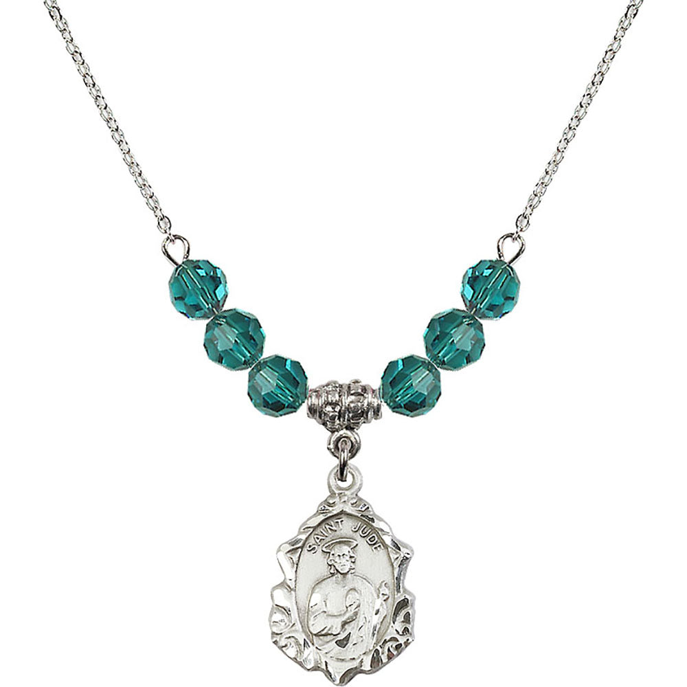 Sterling Silver Saint Jude Birthstone Necklace with Zircon Beads - 0822
