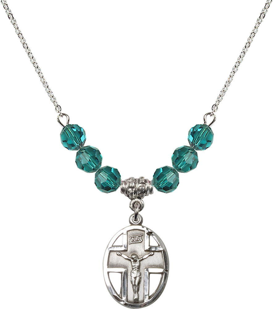 Sterling Silver Crucifix Birthstone Necklace with Zircon Beads - 0878