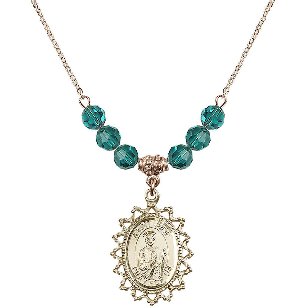 14kt Gold Filled Saint Jude Birthstone Necklace with Zircon Beads - 1619