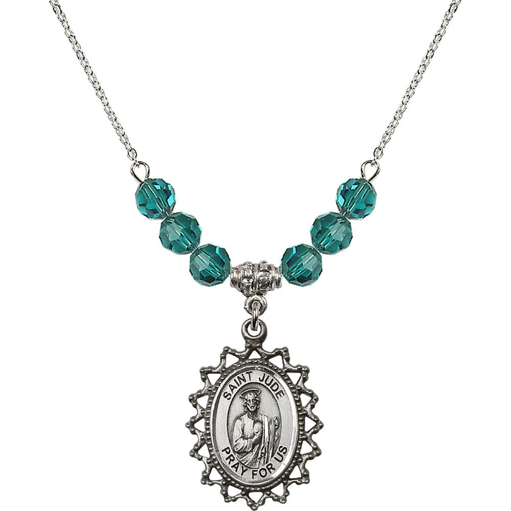Sterling Silver Saint Jude Birthstone Necklace with Zircon Beads - 1619